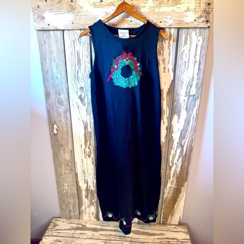 Westbound Christmas Wreath & Jingle Bells Jumper Dress Size Medium Petite